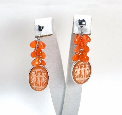 ORECCHINI IN ARGENTO 925 CON GOCCE AGATA ROSSA E CAMMEI TRE GRAZIE AGHT 0511 - Immagine 1 di 3