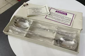 Vtg Sipelia Silver Plate 26.5cm Feather Edge Salad Servers Spoon Fork Cutlery - Picture 1 of 11