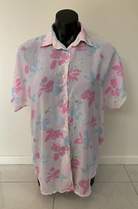 KATIES Womens Short Sleeve Retro Pink Floral Shirt Blouse Size 12 Aust. Made - Picture 1 of 8