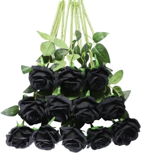 Tifuly Black Roses Artificial Flowers -12 Pcs Realistic Single Long Stem Fake Si - Picture 1 of 12