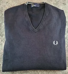 Jersey para hombre Fred Perry negro cuello en V mezcla de lana merino talla XS - Imagen 1 de 10