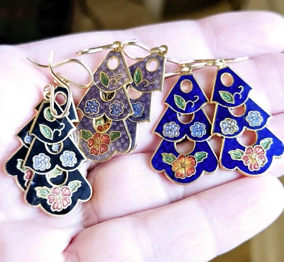 Pendientes Cloisonne Esmalte Flor Niveles Mejorados Llenos de Oro Alambres Tu Elección Foto 1 de 4