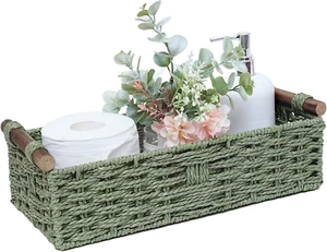 Round Paper Rope Storage Basket, Small Wicker Bin w/ Handle for Counter & Toilet - Picture 1 of 18