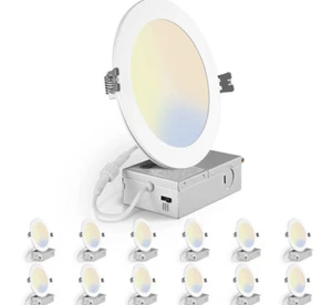 12 Pk LED Recessed Lighting 6 inch,3CCT Dimmable Canless Recessed Ceiling L... - Picture 1 of 12