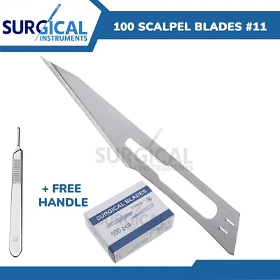 100 Pc Scalpel Blades #11 Surgical Dental ENT Instruments with Free #3 BP Handle