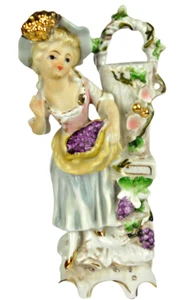 Vintage Porcelain Figurine European Lady With A Basket Of Grapes W/Bud Vase 50's - Picture 1 of 8
