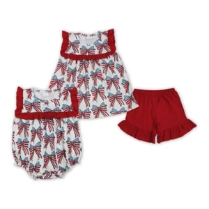 July 4th Clothes Sibling Toddler Baby Girls Bow Outfit and Romper Sister Gift - Picture 1 of 33