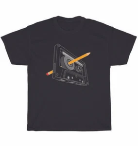 Vintage Retro Rewind 80s 90s Cassette Tape Pencil Music T-Shirt Unisex Tee Gift - Picture 1 of 4
