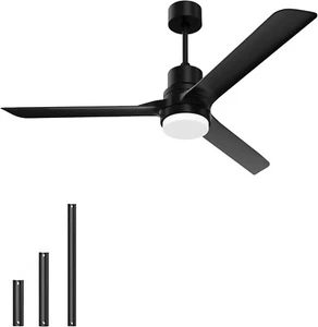 Fans with Lights and Remote, 52 Inch Ceiling Fan Outdoor Indoor Black Noiseless - Picture 1 of 7