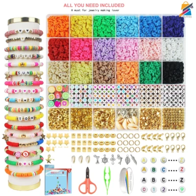 Kit para hacer pulseras de cuentas de arcilla de 5100 piezas - Joyería hágalo usted mismo para niñas y niños Foto 1 de 4