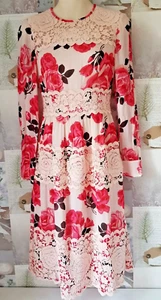 Kate Spade Rosa Floral Lace Appliqué Pink Sand Midi Long Sleeve Dress US 00 UK 4 - Picture 1 of 4