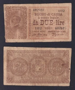 Banconota Italia 2 lire Vittorio Emanuele III° 1920 P.-37c MB+/F+ - Imagen 1 de 1