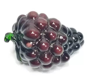 DARK PURPLE CLUSTER OF GRAPES=Glass=Glass green stem and leaf - Picture 1 of 10