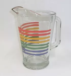 Jarra de vidrio pesado retro vintage años 70 80 arco iris a rayas - Imagen 1 de 5