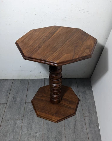 Vintage Rustic Solid Turned Wood Octagonal Pedestal Table Plant Stand Cover