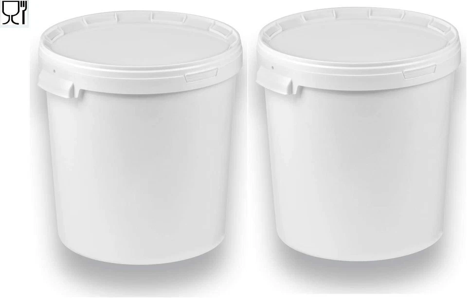 SIL2018 2 x 30 Liter Eimer mit Deckel, weiß, stapelbar, mit Lebensmittelfreigabe Hobbock