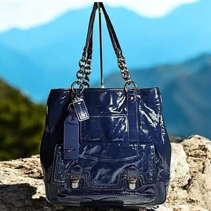 Authentic Coach Poppy Dark Blue Patent Leather Shoulder Bag - Stylish & Chic - Picture 1 of 17