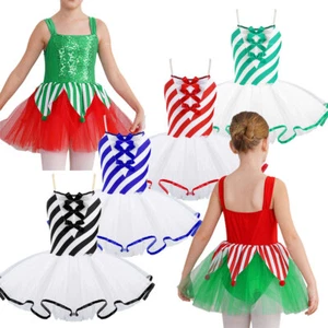 Girls Christmas Dance Costume Sleeveless Jagged Pompoms Tulle Skirt Jumpsuit - Picture 1 of 65