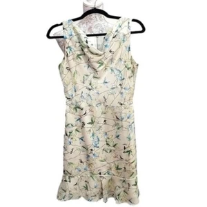 The limited Mini Dress light green floral birds lined ruffle hem Women's 2 - Picture 1 of 7