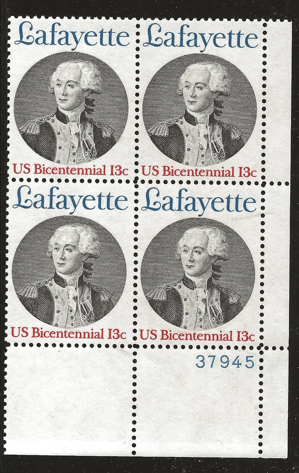 US Scott #1716, Plate Block #37945 1977 LaFayette 13c FVF MNH Lower Right - Image 1 of 1