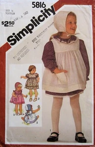 UC Vintage Mädchen PRAIRIE KLEID, TRÄGERHOSE, HÖSCHEN, MÜTZE Simplicity Muster 5816 ~ Gr.1/2 - Bild 1 von 3