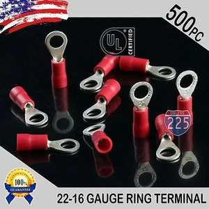 500 PACK 22-16 Gauge #10 Stud Insulated Vinyl Ring Terminals Tin Copper Core US - Picture 1 of 1