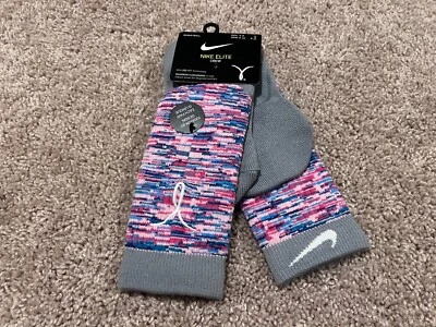 Nike Dri Fit Kay Yow gray pink breast cancer October basketball crew socks M 6-8 - Image 1 of 4