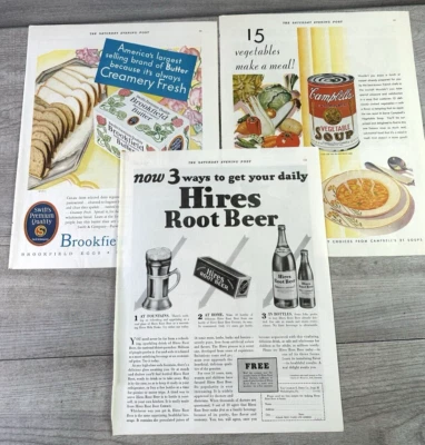 Lote De Colección De 3 Anuncios Impresos GRANDES Art Deco 1931 Sat Eve Post Anuncios de Comida Foto 1 de 4