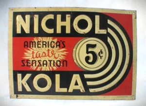 Vintage geprägtes Werbe Blechschild Nichol Kola 5 Cent - Bild 1 von 1