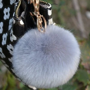 Pom Pom Fur Grey Charm Handbag Keyring Soft Furry DISCOUNT **SALE** UK Seller - Picture 1 of 2