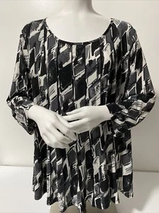 Cb Women's Black Multi Scoop Neck Pullover 3/4 Sleeve Blouse /Top size 2X - Picture 1 of 11