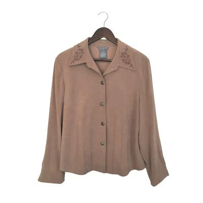 Chaqueta Blazer Koret Tostada Fax Gamuza Bordada Cuello Abotonada Talla 14 Foto 1 de 4