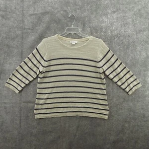 Coldwater Creek Women's Pullover Sweater XL Beige Striped 3/4 Sleeve Crew Neck - Picture 1 of 9