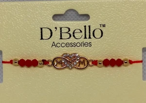 Diamond Hearted Red/Gold Beaded String Bracelet  - Picture 1 of 5