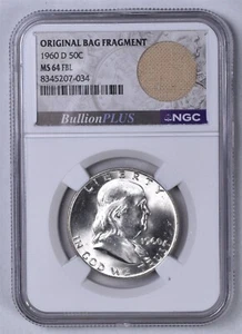 1960-D Franklin Silver Half Dollar - NGC 64 FBL Bullion Plus Bag Fragment - Picture 1 of 3