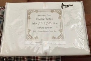 Hem Stitch 400 Count White Cotton Sateen Duvet Set Full-Queen White - Picture 1 of 3