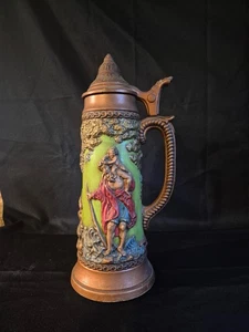 Vintage Stein Pitcher  Vintage Atlantic Mold A-607  With Lid 17 in tall,SIGNED  - Picture 1 of 13