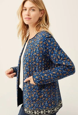 Chaqueta acolchada Pure J Jill para mujer 2XL algodón azul floral reversible abierta acogedora  Foto 1 de 4