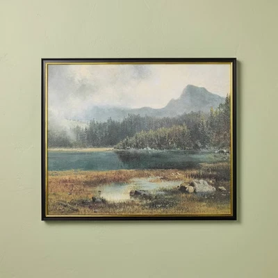 Arte de parede com moldura de montanha paisagem horizontal 20"x24" - lareira e mão com - Imagem 1 de 3