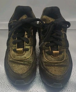 Chanel Gold Black CC Sneakers Sz 37.5 RETAIL $950 - Picture 1 of 10