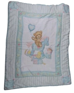 Vintage Little Bedding Red Calliope Horse Teddy Bear Baby Blanket Quilt Crib 93 - Picture 1 of 18