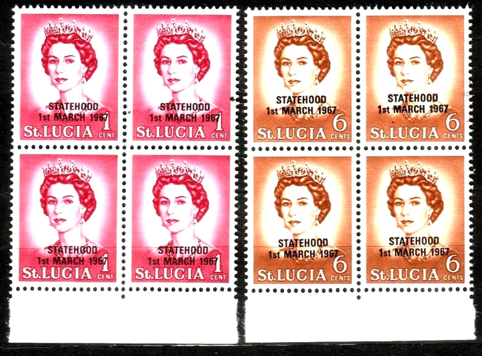 St LUCIA #214 ,217 1967 St LUCIA #214 ,217 1c &  1c & 6c with Black O/P MNH HCV - Image 1 of 1