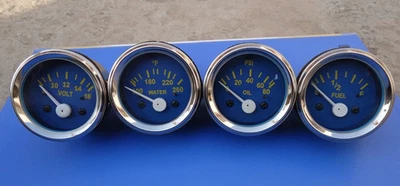 Electrical Temp Oil Volt Fuel Gauge without senders Chrome bezel BLUE face - Image 1 of 4