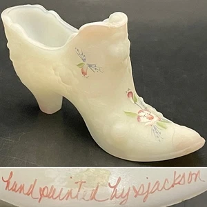 Fenton 100 Year Anniversary Hand Painted Milk Glass Cabbage Rose Shoe 2005 USA - Bild 1 von 16