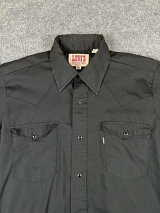 Vintage Levis Shirt Mens 15.5 Small Black Pearl Snap Western Made in USA 70s - Picture 1 of 11