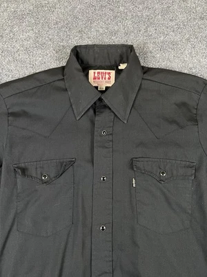 Vintage Levis Shirt Mens 15.5 Small Black Pearl Snap Western Made in USA 70s - Image 1 of 4