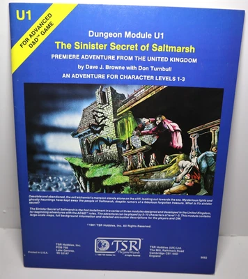 TSR AD&D UK Dungeon Module U1 9062 The Sinister Secret of Saltmarsh 1983 NM - Image 1 of 3