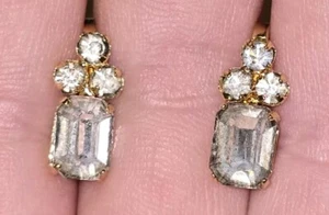 Vintage Women's Dangle Earrings Gold And Clear In Colour Stud - Picture 1 of 4