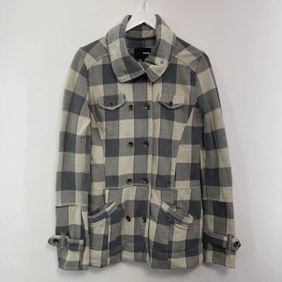 Chaqueta Blazer Hurley Franela Cuadros Abrigo Guisante Doble Pecho Algodón Gris Mujer M Foto 1 de 4