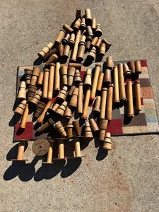 Lot of 77 pcs southern textile mill spindles, spools, wood moving parts, bobbins - Picture 1 of 10